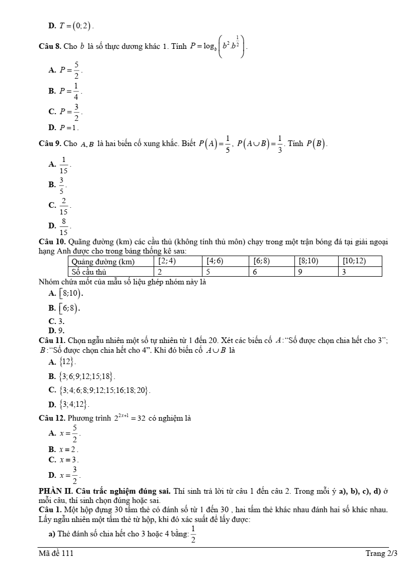 Đề thi Giữa kì 2 Toán 11 trường THPT Nguyễn Trung Thiên (Hà Tĩnh) năm 2024-2025