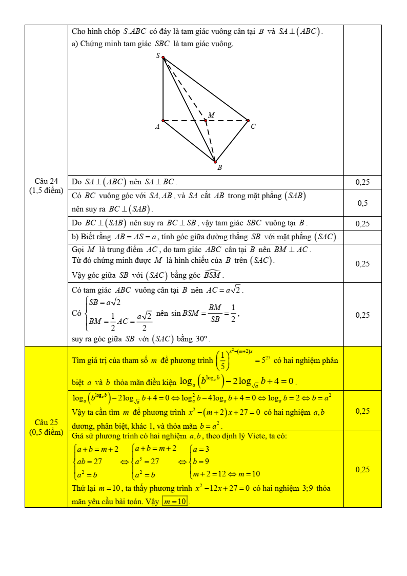 Đề thi Giữa kì 2 Toán 11 trường THPT Phan Đình Phùng (Hà Nội) năm 2024-2025