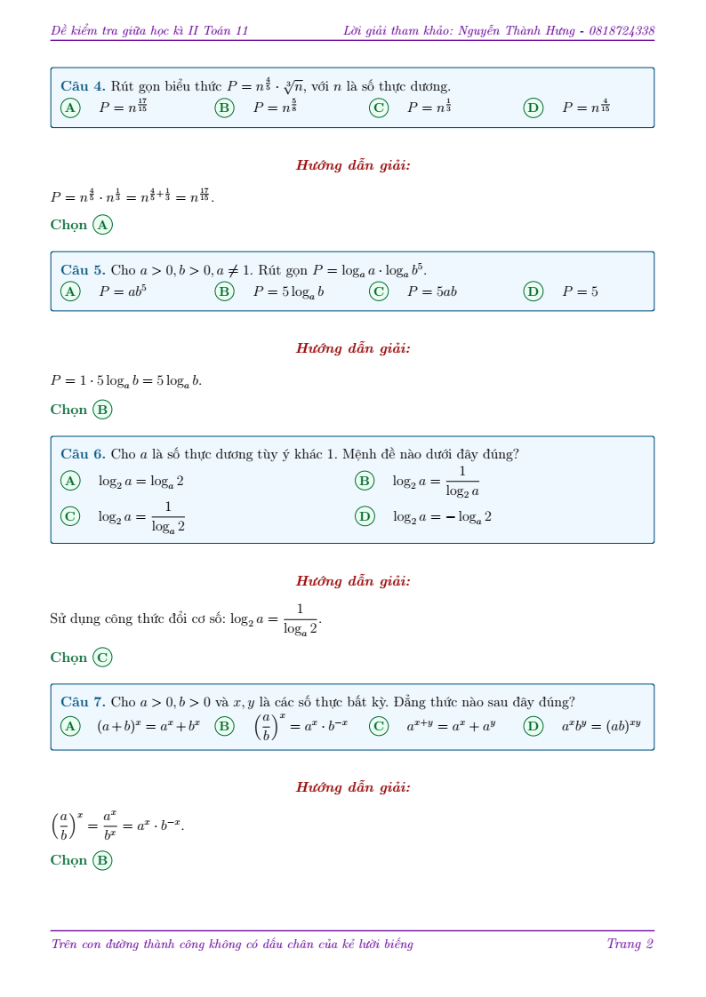 Đề thi Giữa kì 2 Toán 11 trường THPT Phú Mỹ (TP HCM) năm 2025-2026