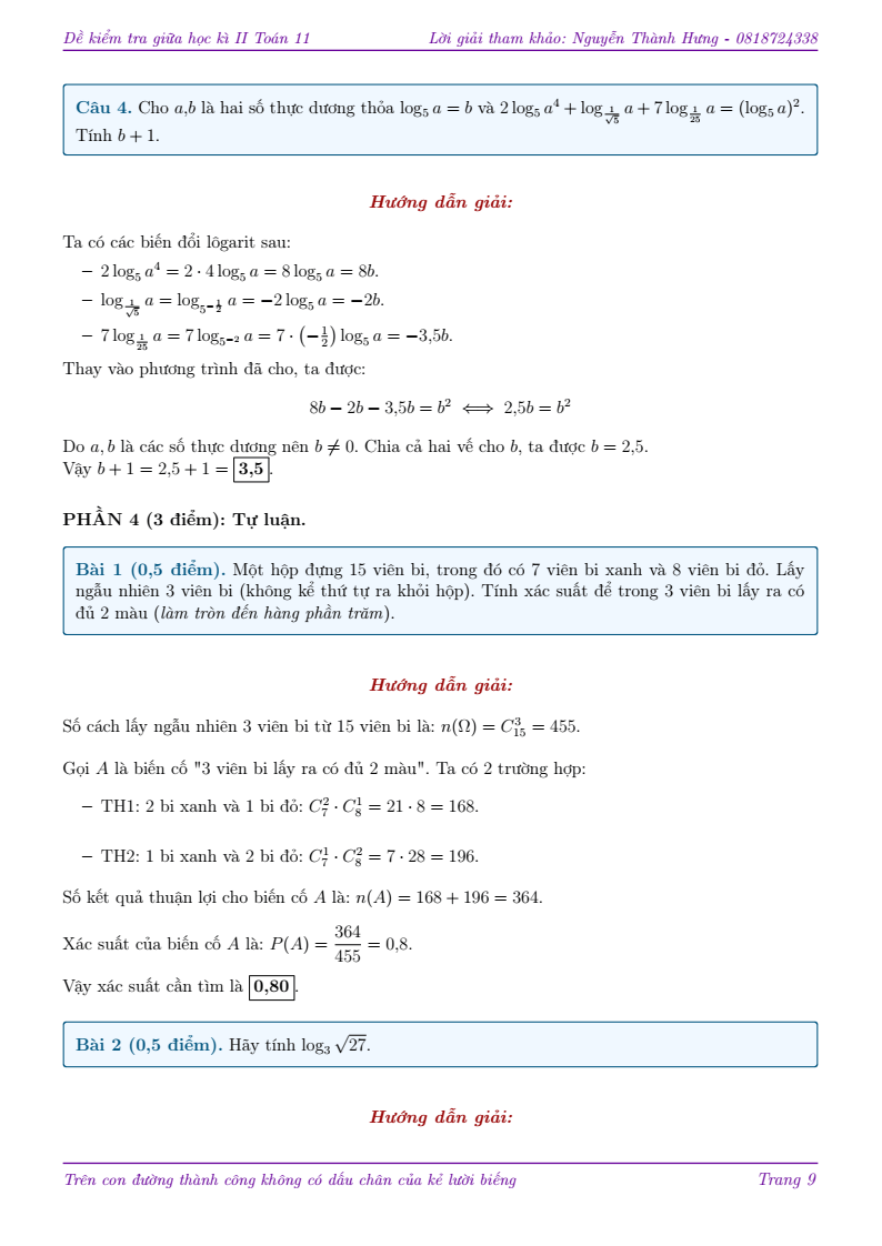 Đề thi Giữa kì 2 Toán 11 trường THPT Phú Mỹ (TP HCM) năm 2025-2026