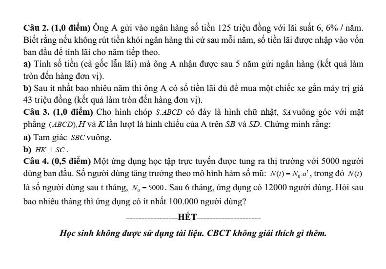 Đề thi Giữa kì 2 Toán 11 trường THPT Quảng Trị (Quảng Trị) năm 2025-2026