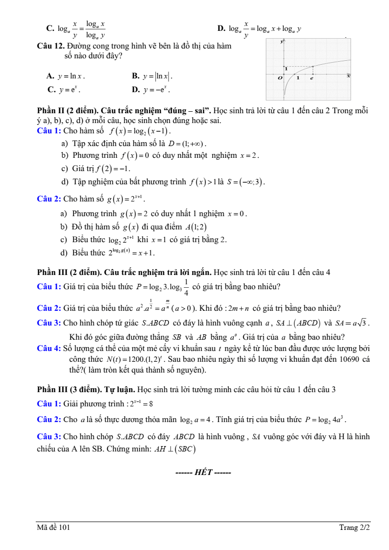 Đề thi Giữa kì 2 Toán 11 trường THPT Thanh Bình 1 (Đồng Tháp) năm 2024-2025
