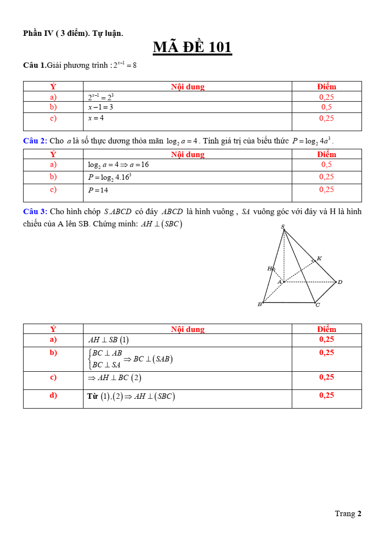 Đề thi Giữa kì 2 Toán 11 trường THPT Thanh Bình 1 (Đồng Tháp) năm 2024-2025