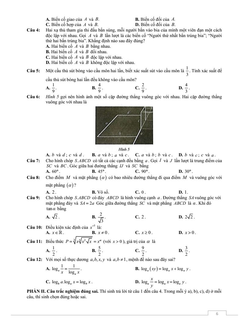 Đề thi Giữa kì 2 Toán 11 trường THPT Thuận Thành Số 2 (Bắc Ninh) năm 2025-2026