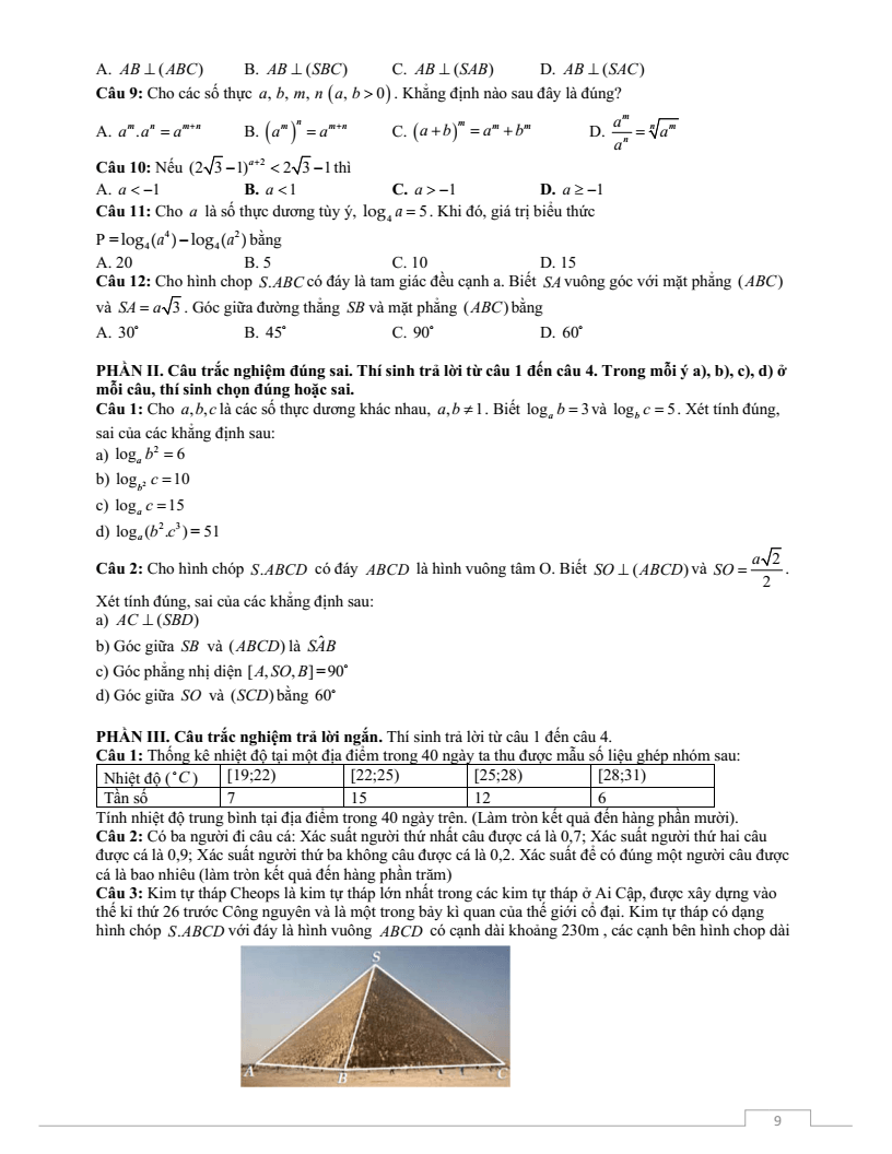 Đề thi Giữa kì 2 Toán 11 trường THPT Thuận Thành Số 2 (Bắc Ninh) năm 2025-2026