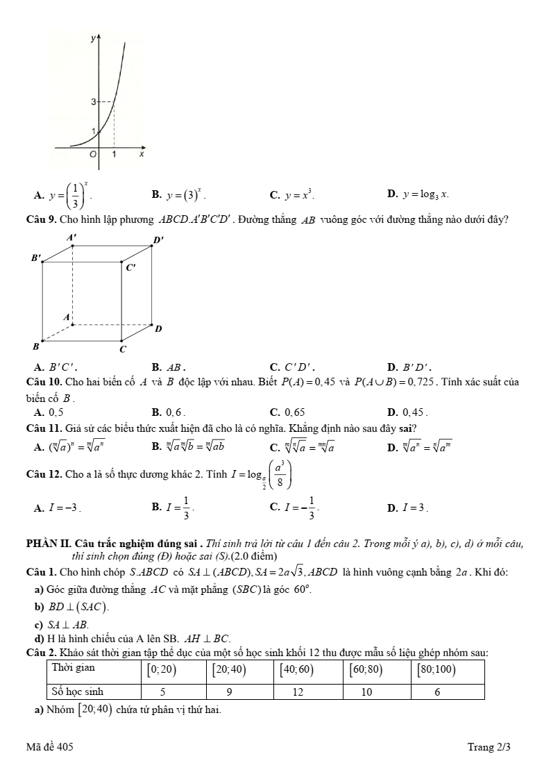 Đề thi Giữa kì 2 Toán 11 trường THPT Trần Quang Khải (Bà Rịa - Vũng Tàu) năm 2024-2025