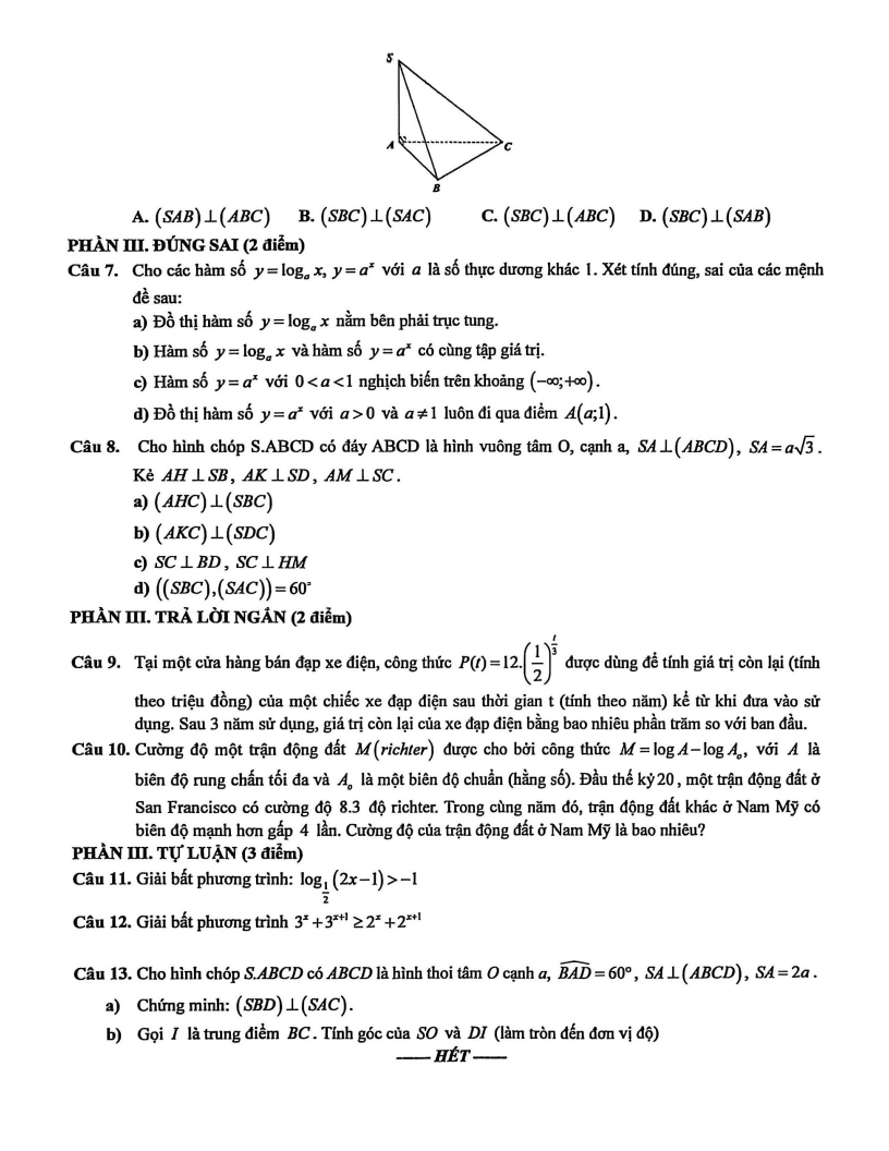 Đề thi Giữa kì 2 Toán 11 trường THPT Trường Chinh (TP HCM) năm 2025-2026