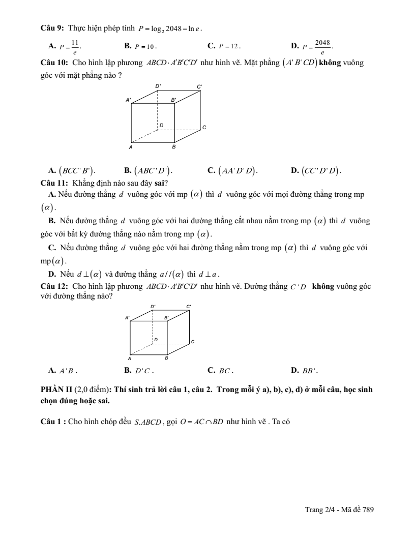 Đề thi Giữa kì 2 Toán 11 trường THPT Vĩnh Linh (Quảng Trị) năm 2024-2025