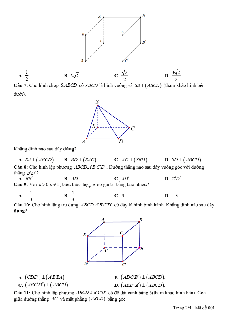 Đề thi Giữa kì 2 Toán 11 trường THPT Vĩnh Linh (Quảng Trị) năm 2025-2026