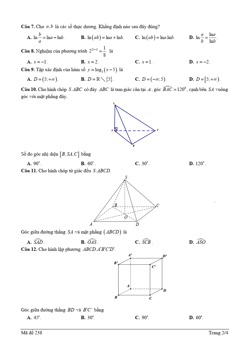 Đề thi Giữa kì 2 Toán 11 trường THPT Việt Nam - Ba Lan (Hà Nội) năm 2024-2025