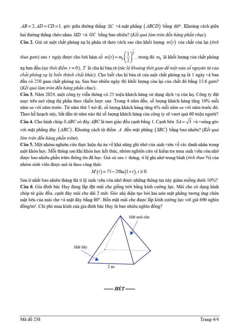 Đề thi Giữa kì 2 Toán 11 trường THPT Việt Nam - Ba Lan (Hà Nội) năm 2024-2025