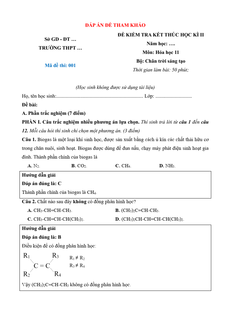 77+ Đề thi Học kì 2 Hoá học 11 Chân trời sáng tạo (cấu trúc mới, có đáp án)
