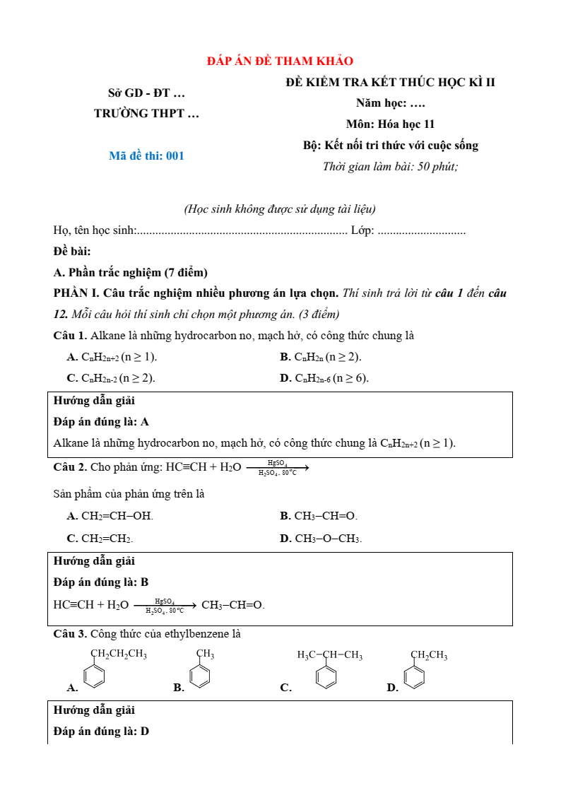 77+ Đề thi Học kì 2 Hoá học 11 Kết nối tri thức (cấu trúc mới, có đáp án)
