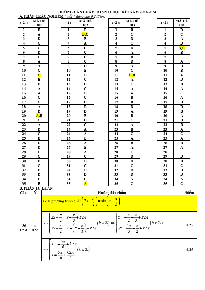 Đề thi Học kì 1 Toán 11 năm 2023-2024 trường THPT B Bình Lục (Hà Nam)