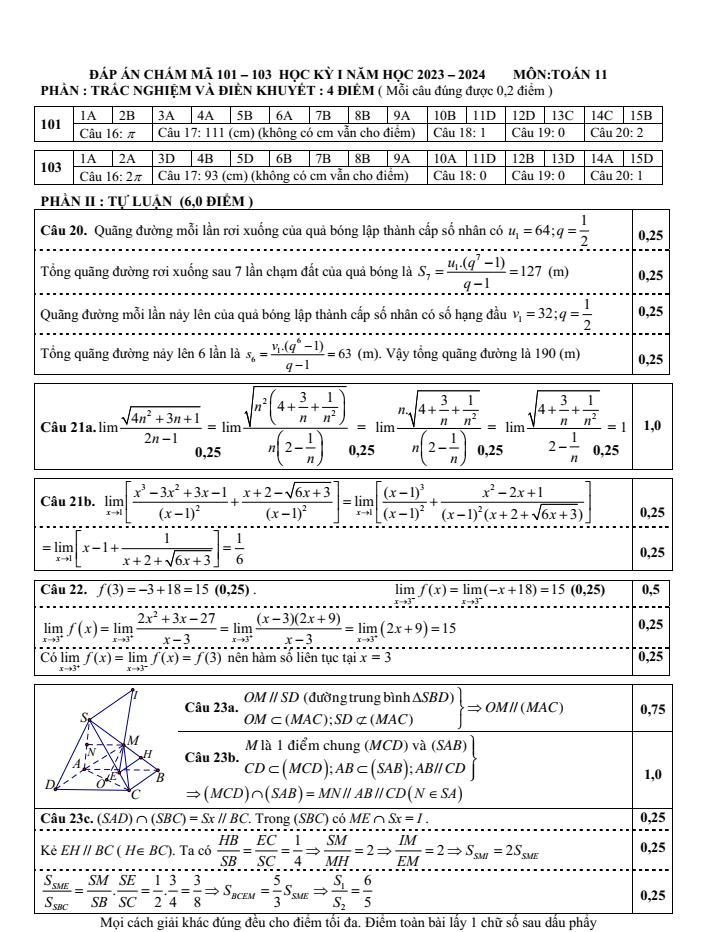 Đề thi Học kì 1 Toán 11 năm 2023-2024 trường THPT Nguyễn Huệ (Nam Định)