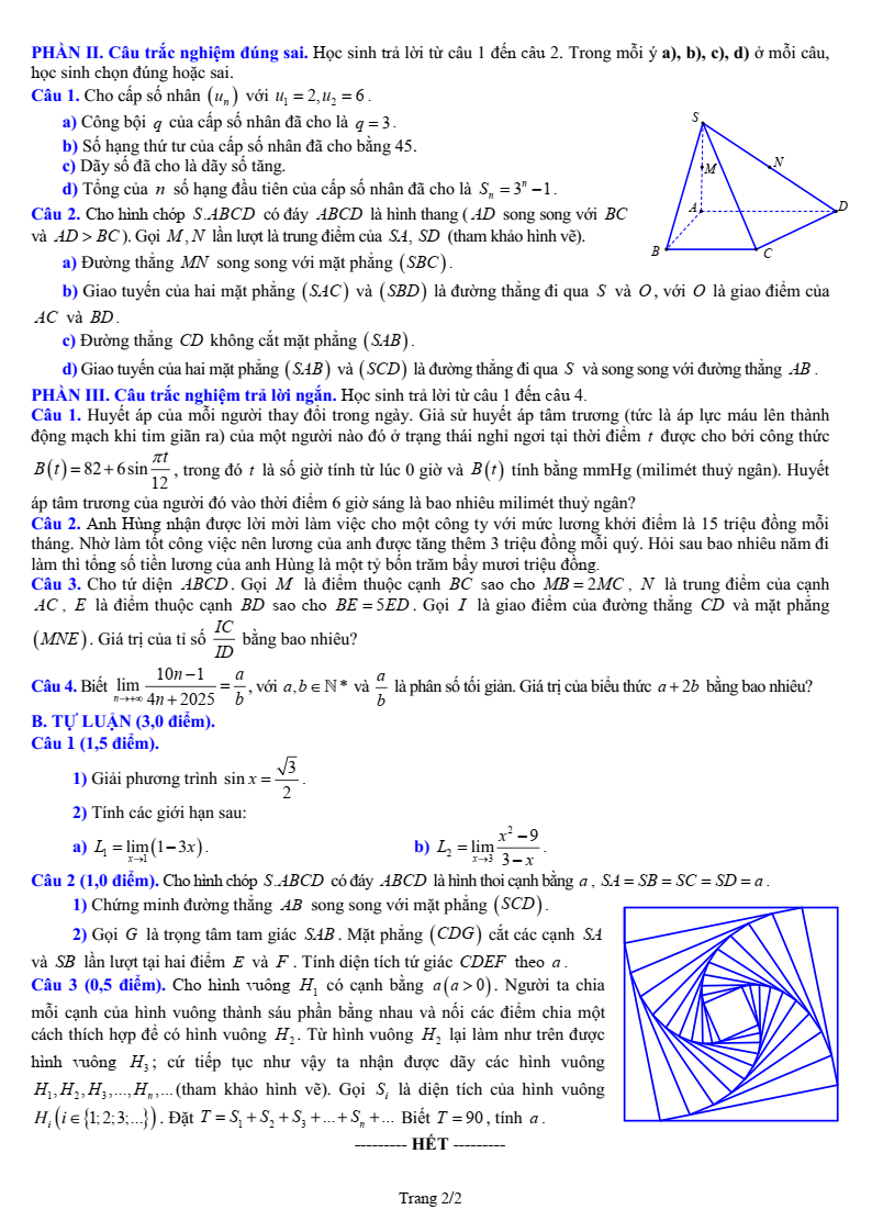 Đề thi Học kì 1 Toán 11 sở GD&ĐT Bắc Ninh năm 2025-2026