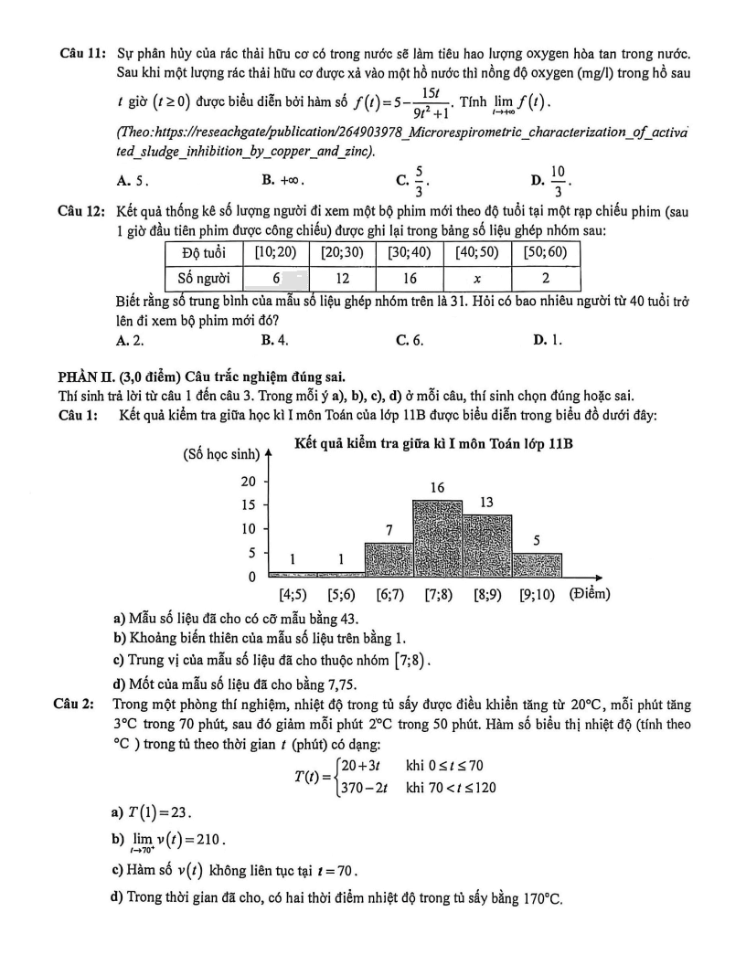 Đề thi Học kì 1 Toán 11 trường THPT Bình Hưng Hòa năm 2025-2026