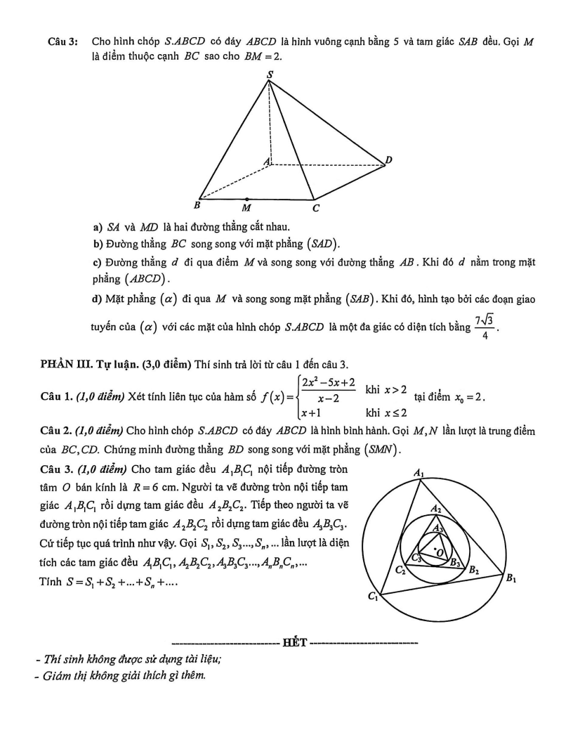 Đề thi Học kì 1 Toán 11 trường THPT Bình Hưng Hòa năm 2025-2026