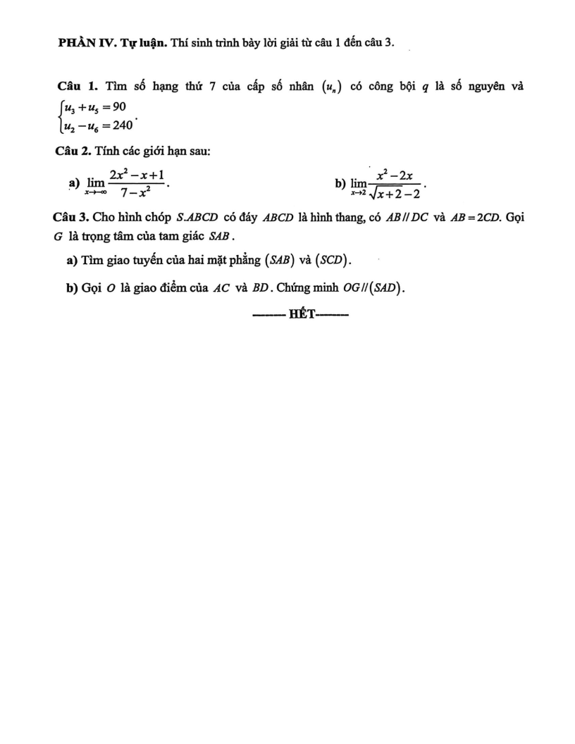 Đề thi Học kì 1 Toán 11 trường THPT Hoài Đức A (Hà Nội) năm 2025-2026