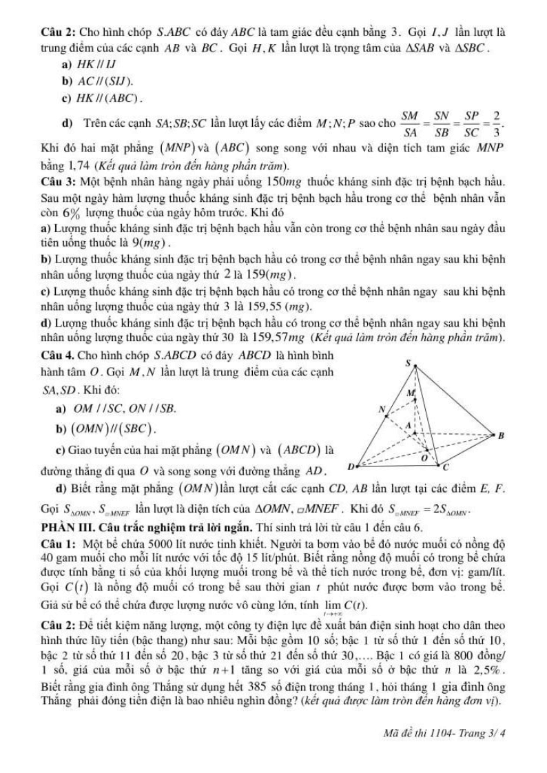 Đề thi Học kì 1 Toán 11 trường THPT Lê Quý Đôn (Ninh Bình) năm 2025-2026