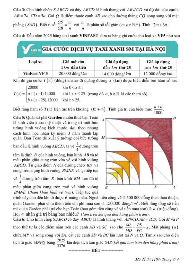 Đề thi Học kì 1 Toán 11 trường THPT Lê Quý Đôn (Ninh Bình) năm 2025-2026