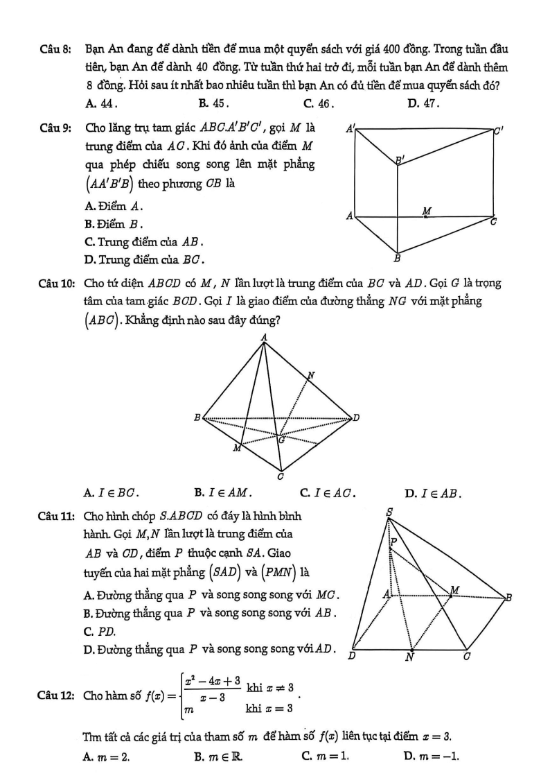 Đề thi Học kì 1 Toán 11 trường THPT Mạc Đĩnh Chi năm 2025-2026