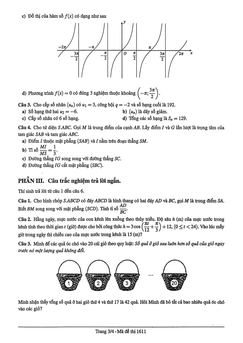 Đề thi Học kì 1 Toán 11 trường THPT Marie Curie năm 2025-2026