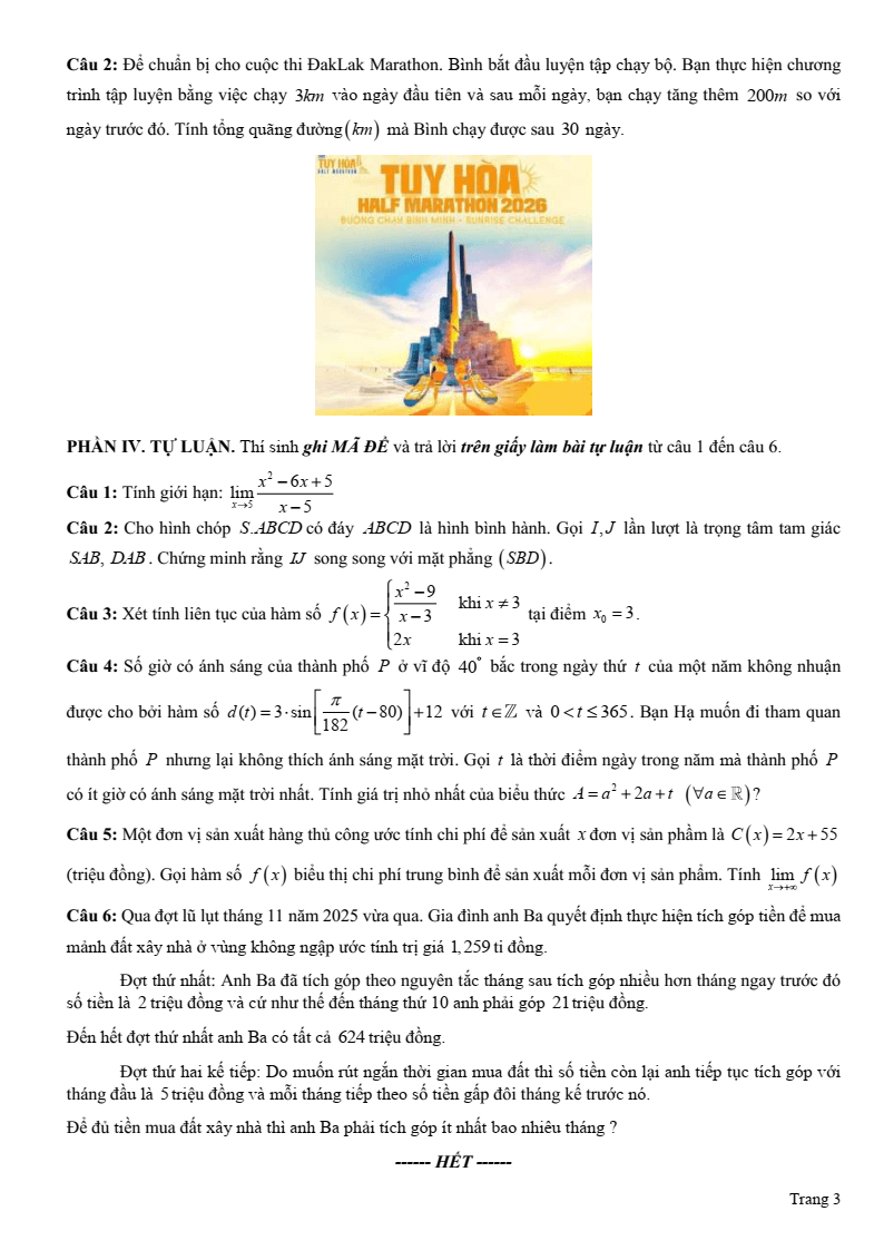 Đề thi Học kì 1 Toán 11 trường THPT Ngô Gia Tự (Đắk Lắk) năm 2025-2026