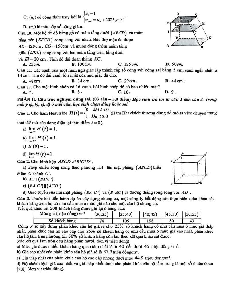 Đề thi Học kì 1 Toán 11 trường THPT Phan Châu Trinh (Đà Nẵng) năm 2025-2026