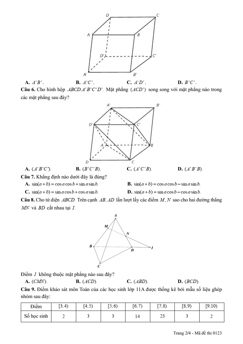 Đề thi Học kì 1 Toán 11 trường THPT Phùng Khắc Khoan năm 2025-2026