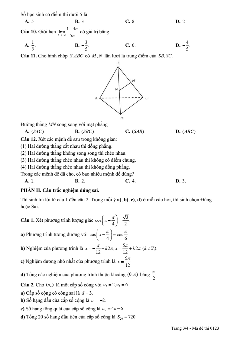 Đề thi Học kì 1 Toán 11 trường THPT Phùng Khắc Khoan năm 2025-2026