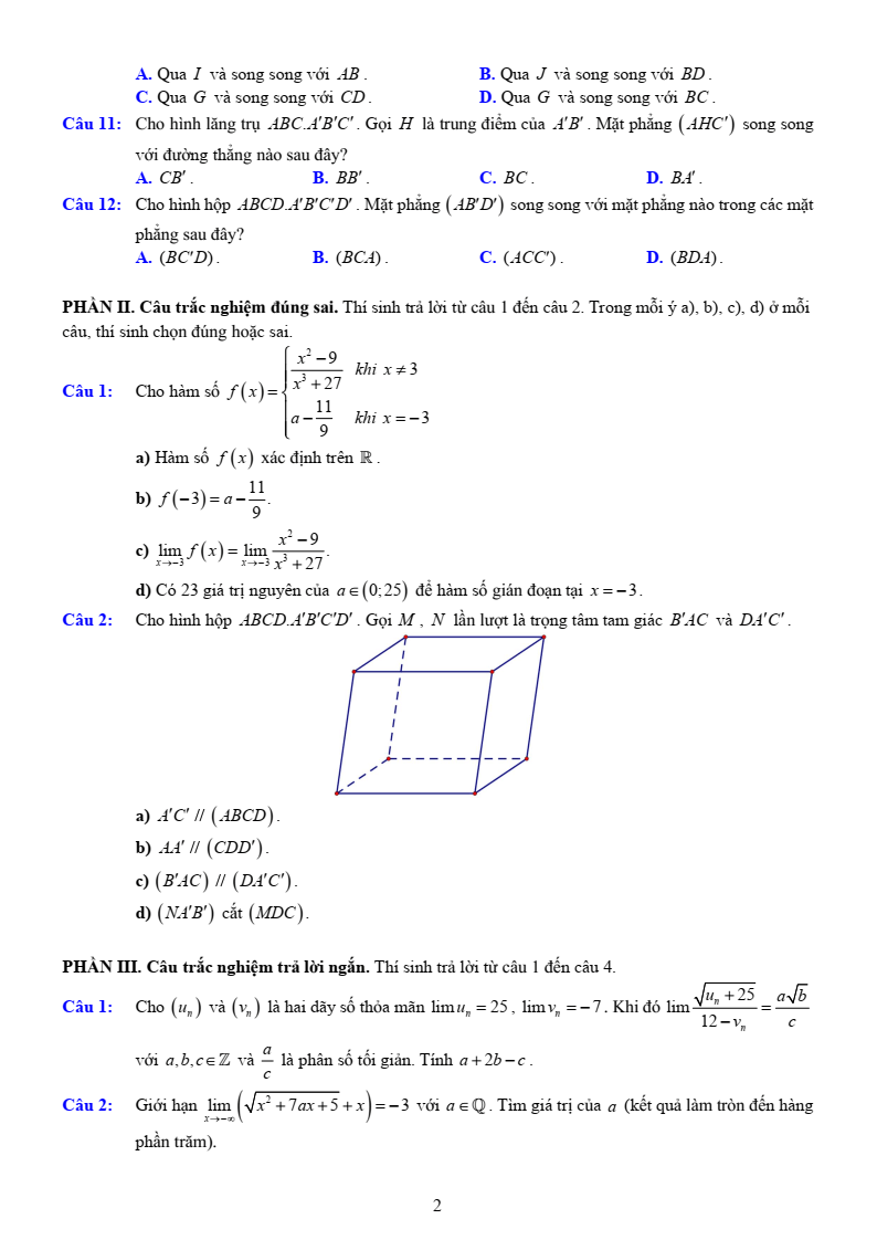 Đề thi Học kì 1 Toán 11 trường THPT Thủ Đức năm 2025-2026