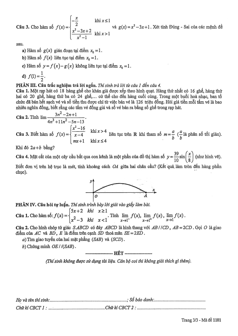 Đề thi Học kì 1 Toán 11 trường THPT Trần Khai Nguyên (Tp.HCM) năm 2025-2026