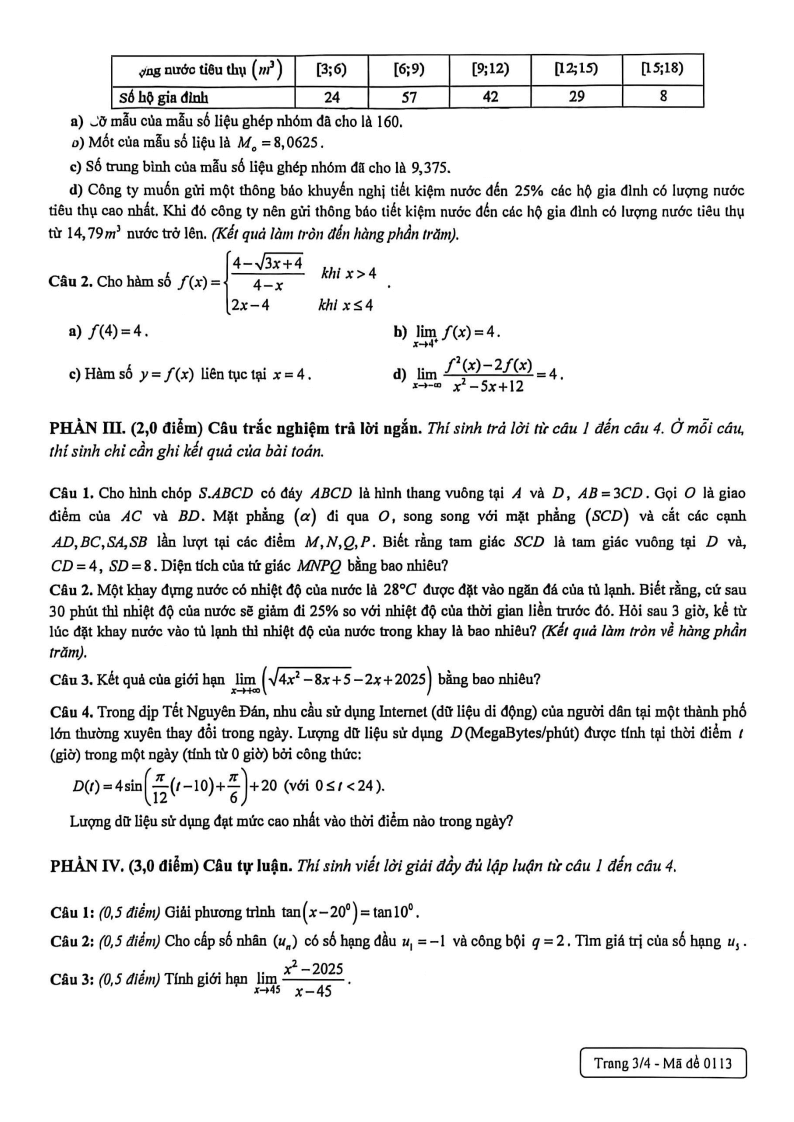 Đề thi Học kì 1 Toán 11 trường Trương Vĩnh Ký năm 2025-2026