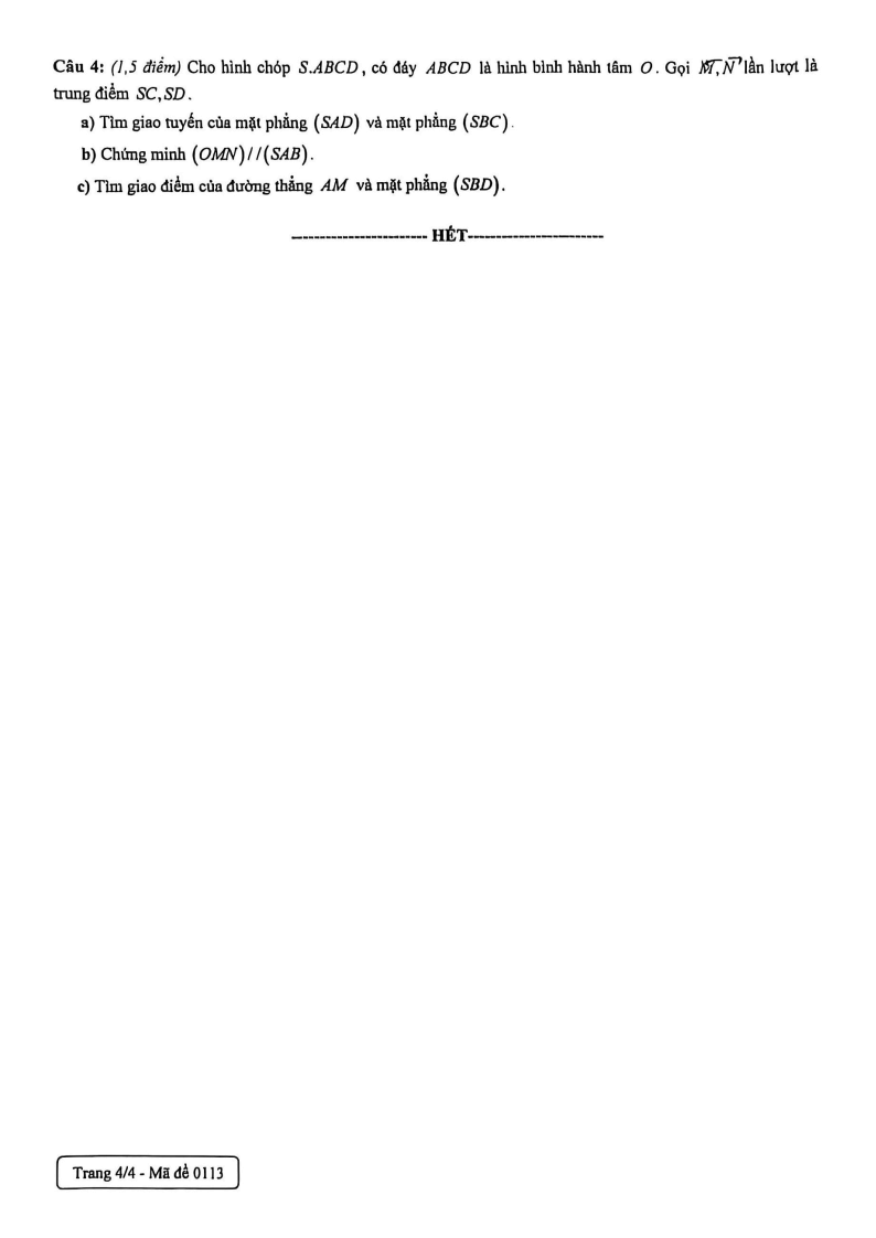 Đề thi Học kì 1 Toán 11 trường Trương Vĩnh Ký năm 2025-2026