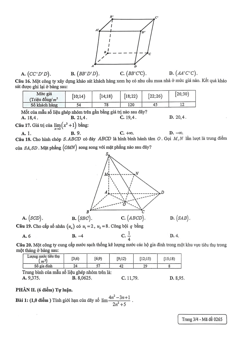 Đề thi Học kì 1 Toán 11 trường Vạn Hạnh năm 2025-2026