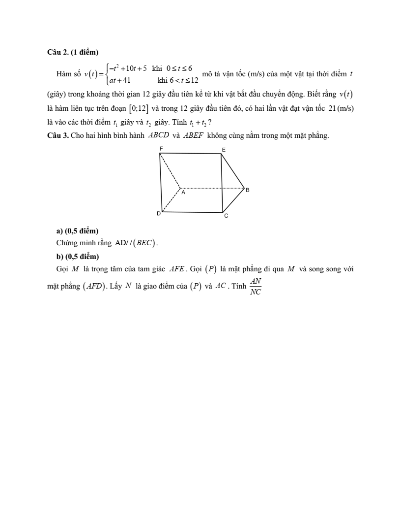 Đề thi Học kì 1 Toán 11 trường THPT Vạn Xuân (Hà Nội) năm 2025-2026