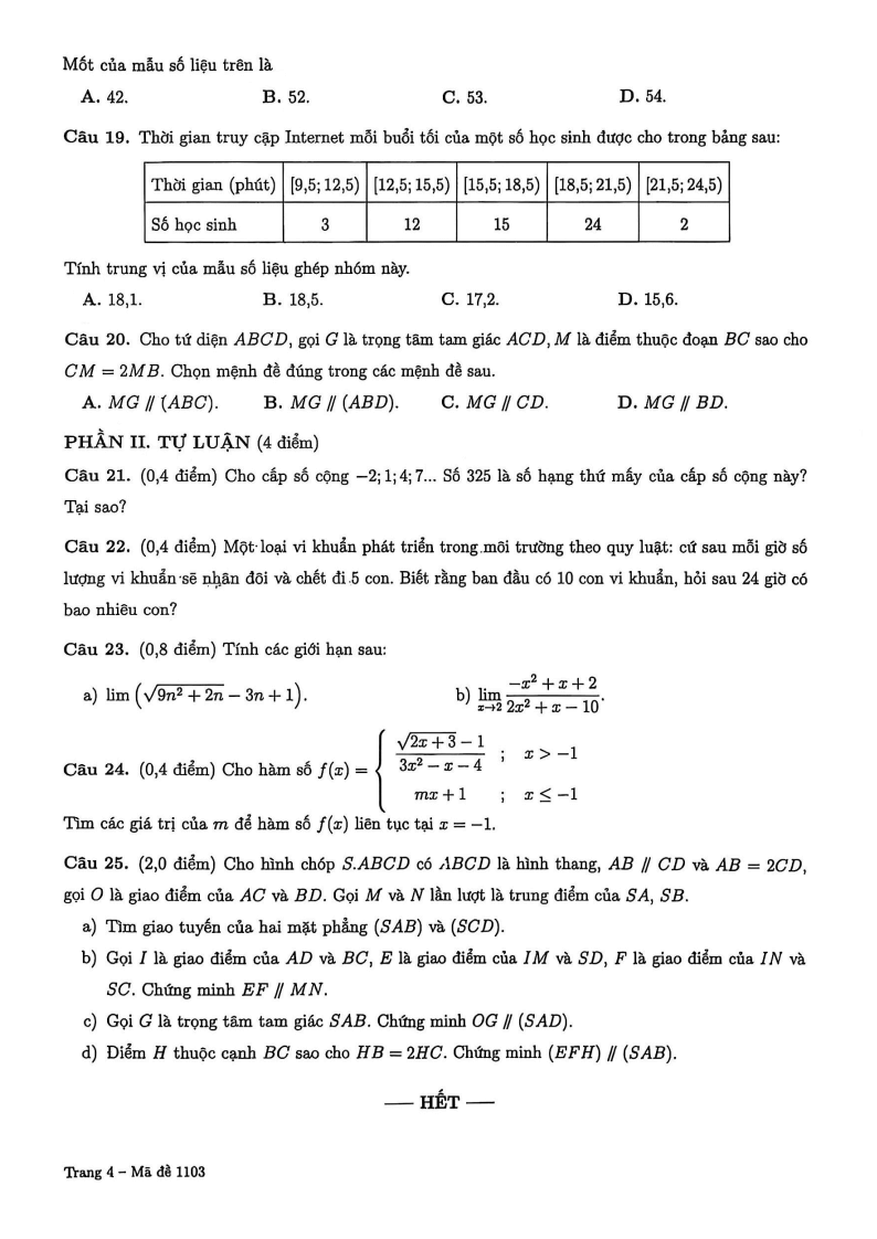 Đề thi Học kì 1 Toán 11 trường Trung học Thực hành ĐHSP năm 2025-2026