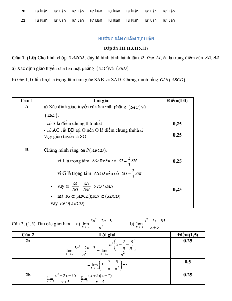 Đề thi Học kì 1 Toán 11 năm 2024-2025 trường THPT Chu Văn An (Quảng Nam)