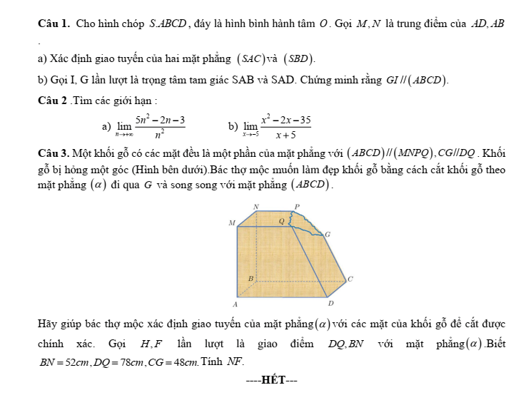 Đề thi Học kì 1 Toán 11 năm 2024-2025 trường THPT Chu Văn An (Quảng Nam)