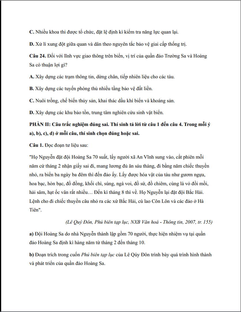 Đề thi Học kì 2 Lịch Sử 11 năm 2023-2024 trường THPT Nguyễn Quốc Trinh (Hà Nội)