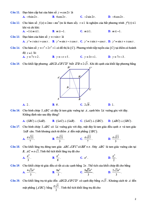Đề thi Học kì 2 Toán 11 năm 2023-2024 sở GD&ĐT Bà Rịa – Vũng Tàu