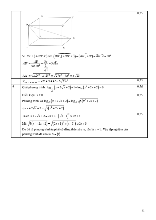 Đề thi Học kì 2 Toán 11 năm 2023-2024 sở GD&ĐT Bà Rịa – Vũng Tàu