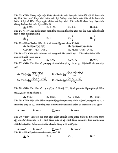 Đề thi Học kì 2 Toán 11 năm 2023-2024 sở GD&ĐT Quảng Ngãi