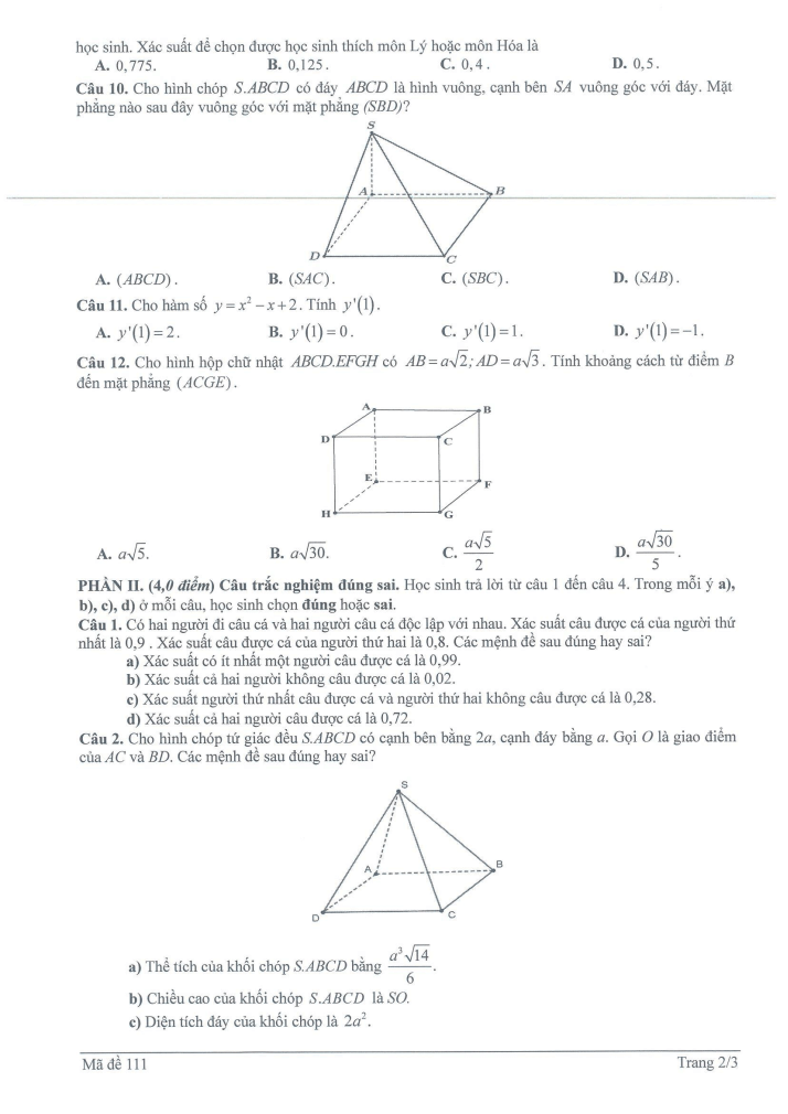 Đề thi Học kì 2 Toán 11 năm 2023-2024 trường THPT Nguyễn Quốc Trinh (Hà Nội)