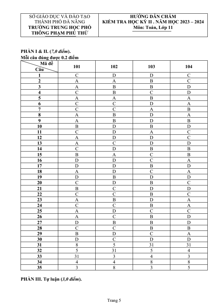 Đề thi Học kì 2 Toán 11 năm 2023-2024 trường THPT Phạm Phú Thứ (Đà Nẵng)