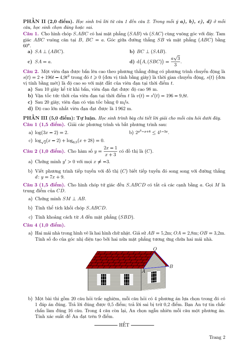 Đề thi Học kì 2 Toán 11 sở GD&ĐT Bắc Ninh năm 2024-2025