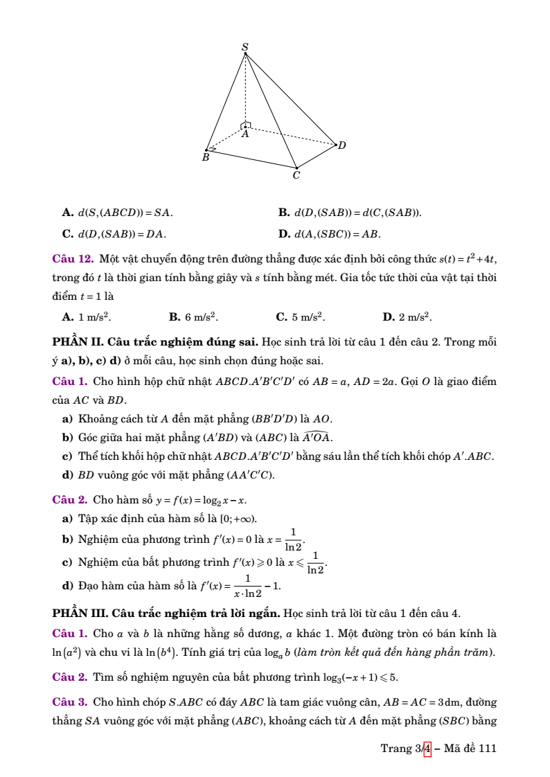Đề thi Học kì 2 Toán 11 trường chuyên Lương Thế Vinh (Đồng Nai) năm 2024-2025