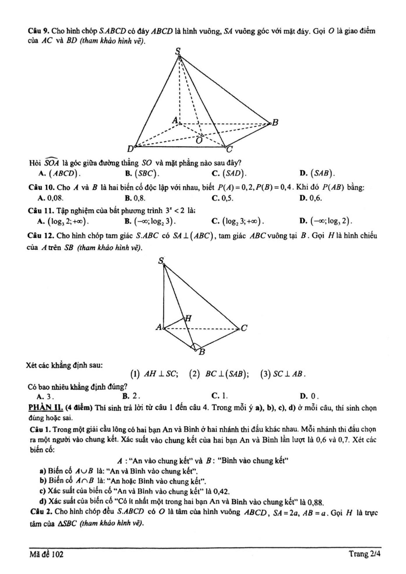 Đề thi Học kì 2 Toán 11 trường chuyên Trần Đại Nghĩa (Tp.HCM) năm 2024-2025