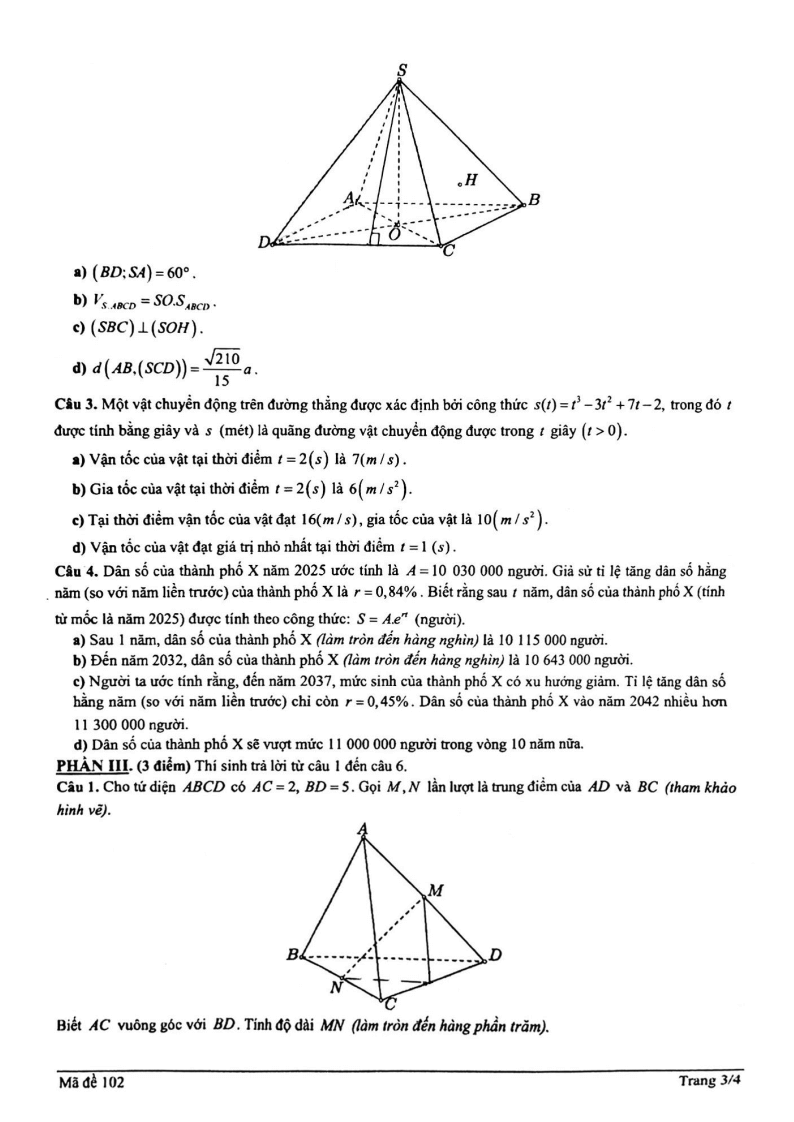 Đề thi Học kì 2 Toán 11 trường chuyên Trần Đại Nghĩa (Tp.HCM) năm 2024-2025